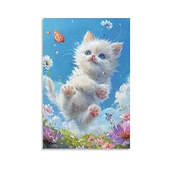 Amazon.co.jp: 絵画 花の中で遊ぶかわいい子猫インテリア 絵画